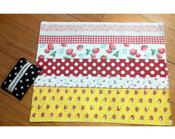 水玉生地のポケットティッシュカバーとカラフルなランチョンマット