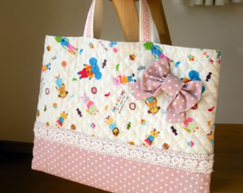 水玉生地とアニマル生地を使った幼稚園カバン