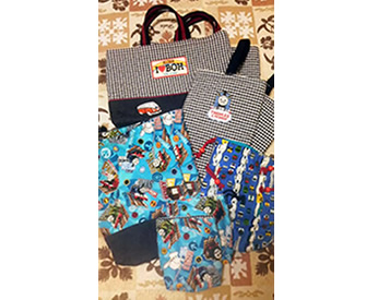 トーマスの生地を使ったおそろいの通園グッズ