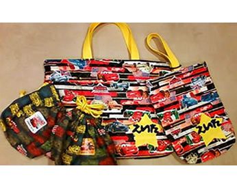 カーズの生地を使用した入園グッズ4点