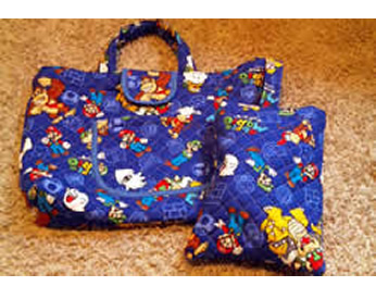 マリオの生地を使った入園カバンと上履き入れ