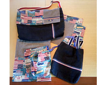 長く使えるよう渋めの柄で作った入園グッズ