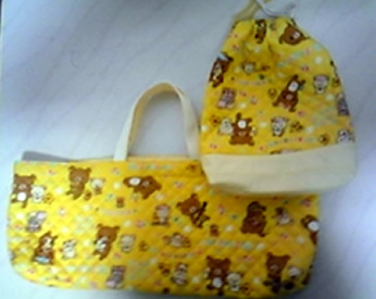 りらっくまの生地でつくった子供用の袋です