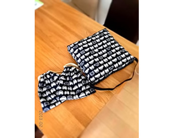 車の生地で作った入学カバンと巾着袋