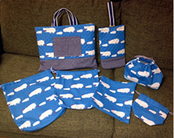 キルティング素材などを使用した入園セット7点