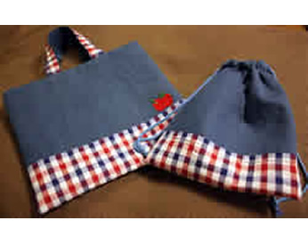 チェック柄とグレーの生地で作った幼稚園グッズ！