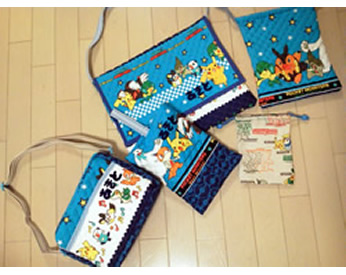 ポケモンの生地で作った入園グッズ5点