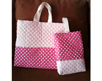 水玉とピンクのキルト生地で作った入園グッズ