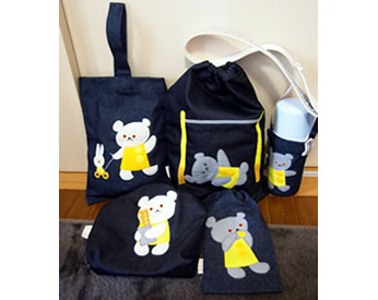 クマさんの生地を使った入園グッズ