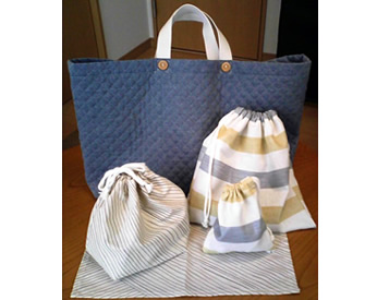 息子が長く使ってくれそうな色柄でつくった通園グッズ