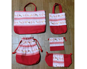 ウサギ柄の生地で作った入園グッズ5点