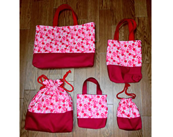 花柄の生地で作った入園セット5点