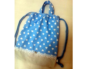 ハート柄の生地で作った手提げ付きリュックサック♪