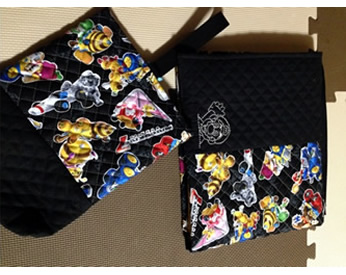 マリオ好きな息子のために、マリオの生地で作った上履き入れです